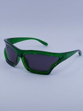 Loewe LW40143U 98A Sunglasses Transparent Dark Green Shield Frame, Smoke Lenses